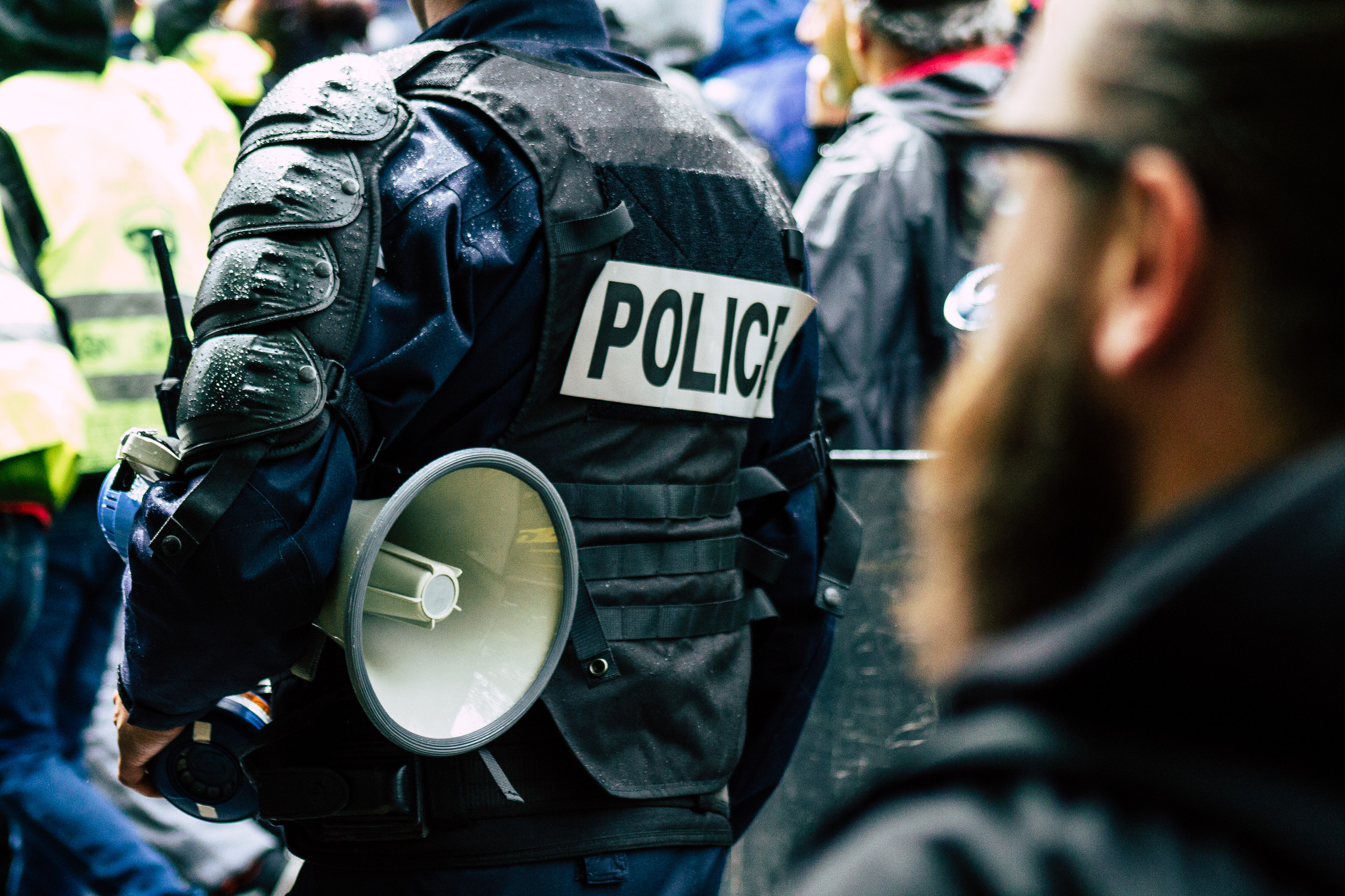 Police in formation for a protest